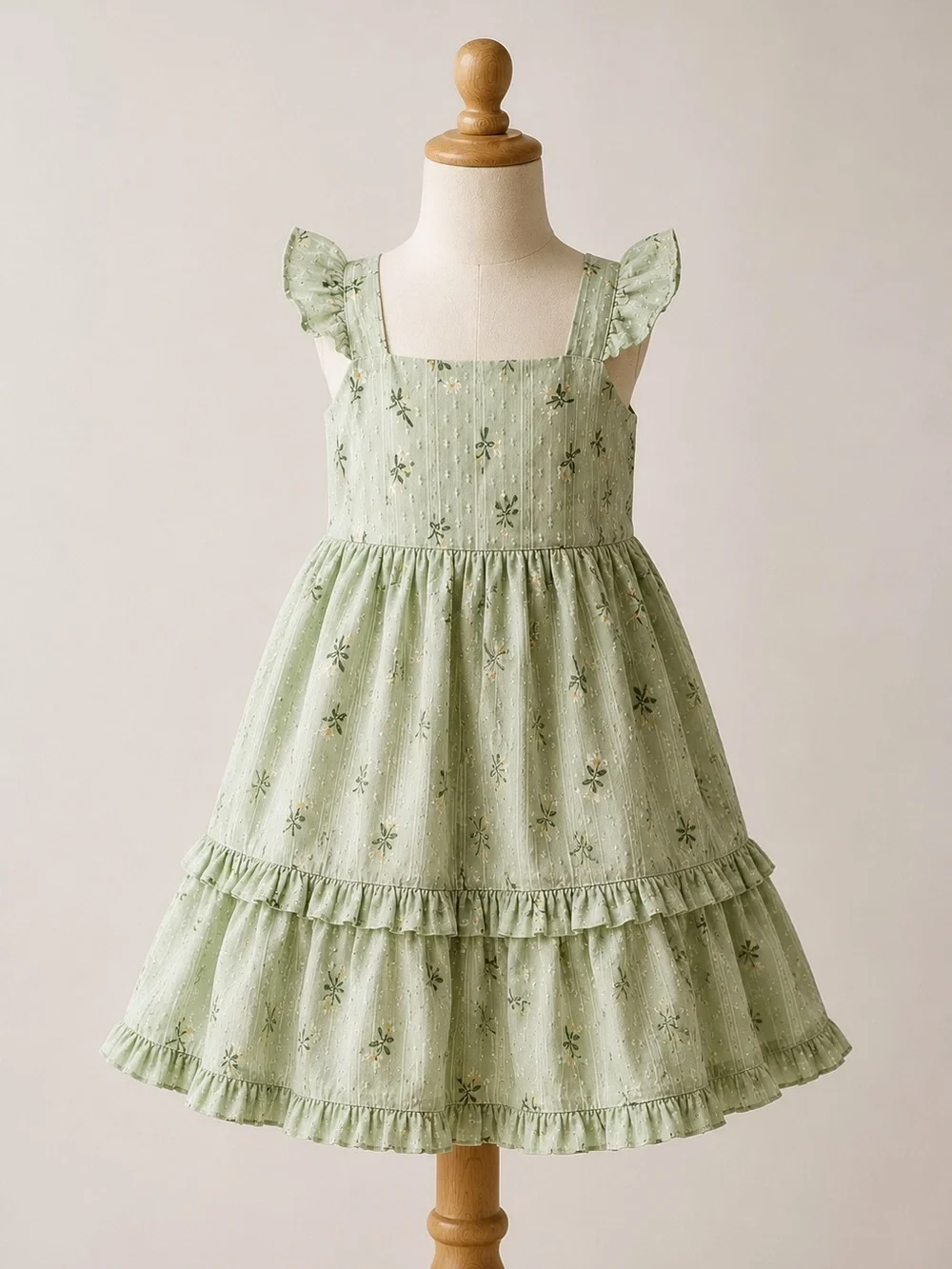 Tahari Light Sage Green Floral Ruffle Dress for Girls